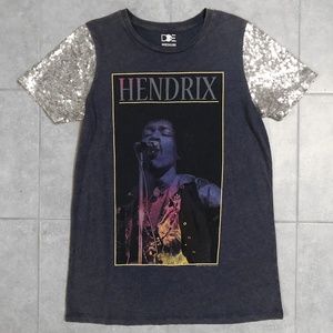 JIMI HENDRIX SEQUIN SHORT SLEEVE T-SHIRT BAND TEE